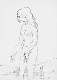 A. R. Penck, Ohne Titel (Weiblicher Akt), Tusche auf beigem Zeichenpapier