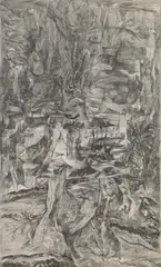 Bernard Schultze, Eine Erdgeschichte, Grisaille, Kohle und Aquarell auf Papier auf Leinwand aufgezogen