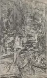 Bernard Schultze, Eine Erdgeschichte, Grisaille, Kohle und Aquarell auf Papier auf Leinwand aufgezogen