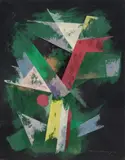 Theodor Werner, Ohne Titel, Gefirnisste Tempera auf schwarzem Karton