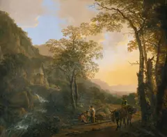 Jan Both, ITALIENISCHE GEBIRGSLANDSCHAFT MIT RASTENDEN HIRTEN., Öl auf Leinwand