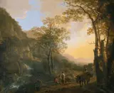 Jan Both, ITALIENISCHE GEBIRGSLANDSCHAFT MIT RASTENDEN HIRTEN., Öl auf Leinwand