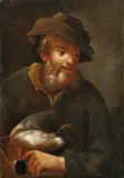 Theodor (Bogdan) Lubieniecki, DER VOGELHÄNDLER MIT EINER GANS UND SEINE FRAU MIT WACHTELN (Gegenstücke)., Öl auf Leinwand (doubliert)