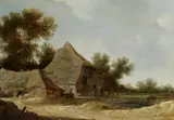 Pieter de Neyn, BEWALDETE LANDSCHAFT MIT BAUERNHAUS., Öl auf Holz (parkettiert)