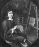 Netherlandish School, EIN MALER AN DER STAFFELEI (Selbstbildnis?)., Öl auf Holz
