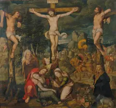 Northern Netherlands, MARIA UNTER DEM KREUZ CHRISTI ZUSAMMENBRECHEND., Öl auf Eichenholz