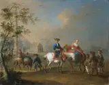 ZWEI REITERBILDER. by zugeschrieben Johann Georg Pforr, Öl auf Holz, sold May 2006
