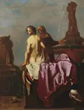 BATHSEBA UND IHRE DIENERIN. by Cornelis van Poelenburgh, Öl auf Leinwand (doubliert), sold May 2006