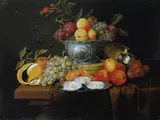 Joris van Son, FRÜCHTESTILLEBEN MIT WAN-LI-SCHALE UND AUSTERN AUF EINEM TELLER., Öl auf Leinwand (doubliert)