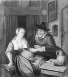 in der Art Jan Steen, DAS UNGLEICHE LIEBESPAAR., Öl auf Holz