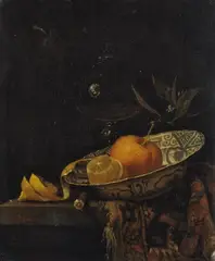 Juriaen van Streeck, FRÜCHTESTILLEBEN MIT EINER ORANGE UND EINER GESCHÄLTEN ZITRONE IN EINER WAN-LI-SCHALE., Öl auf Leinwand (doubliert)
