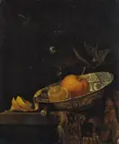 Juriaen van Streeck, FRÜCHTESTILLEBEN MIT EINER ORANGE UND EINER GESCHÄLTEN ZITRONE IN EINER WAN-LI-SCHALE., Öl auf Leinwand (doubliert)