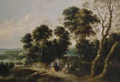 Lucas van Uden, LANDSCHAFT MIT DEM WETTSTREIT DER MUSEN UND PIERIDEN (nach Ovid, Metamorphosen, V, 294-317)., Öl auf Leinwand (doubliert)
