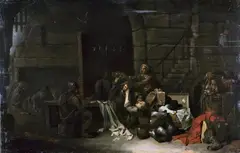 Jan Baptist Tyssens, WACHSTUBE MIT SICH STREITENDEN SOLDATEN., Öl auf Holz