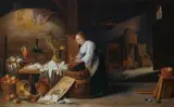 Flemish School, KÜCHENINTERIEUR MIT EINER JUNGEN FRAU.