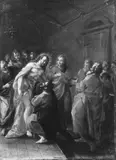 Umkreis Januarius Zick, CHRISTUS UND DER UNGLÄUBIGE THOMAS., Öl auf Holz