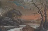 WINTERLANDSCHAFT. by Georg Christoph Gottlieb von Bemmel, Gouache auf Papier, mit schwarzer Tuschlinie umrandet, auf Holz aufgezogen, sold May 2006