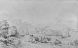 zugeschrieben Franz Kobell, SÜDLICHE IDEALLANDSCHAFT., Bleistift, aquarelliert, auf Papier (unter Glas gerahmt)
