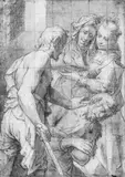 zugeschrieben Otto van Veen, DIE ENTHAUPTUNG JOHANNES DES TÄUFERS., Feder in Schwarz, grau laviert, in Rötel quadriert, auf Papier