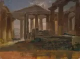 Friedrich Loos, DIE TEMPEL VON PAESTUM., Öl auf Leinwand, auf Karton aufgezogen