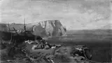 zugeschrieben Charles Hoguet, KÜSTENLANDSCHAFT., Öl auf Leinwand, auf Karton aufgezogen