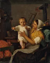 MUTTERGLÜCK. by Adolf Heinrich Richter, Verso signiert und datiert (von der originalen Leinwand übertragen): Gemalt von A, sold May 2006