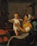Adolf Heinrich Richter, MUTTERGLÜCK., Verso signiert und datiert (von der originalen Leinwand übertragen): Gemalt von A