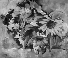 Carl Barth, Sommerblumen im Westerwälder Steinkrug, Öl auf Leinwand