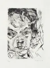Max Beckmann, Der Raucher (Selbstbildnis), Original-Radierung (Kaltnadel) auf Van Gelder-Bütten