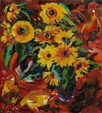 Peter August Böckstiegel, Stilleben mit Sonnenblumen, Öl auf Leinwand