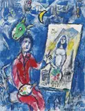Marc Chagall, Peintre devant chevalet, Tempera, Tusche und Bleistift auf weiß grundierter Hartfaserplatte