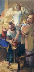 Johannes Driesch, Der Töpfer und sein Schutzengel, Öl auf Leinwand