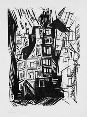 Pariser Häuser by Lyonel Feininger, Original-Holzschnitt auf dünnem Japanbütten, sold Dec 2005