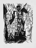 Lyonel Feininger, Pariser Häuser, Original-Holzschnitt auf dünnem Japanbütten