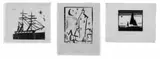 Lyonel Feininger, Kirche mit hohem Turm. Dreimastiges Schiff mit Stern. Ketsch mit Stern, 3 Original-Holzschnitte auf Durchschlagpapier bzw. dünnem Japan (2 Blatt)