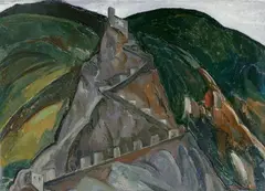 Dirk Filarski, Burgfestung im Gebirge, Öl auf Leinwand