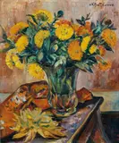 Natalia Goncharova, Stilleben mit gelbem Blütenstrauß (Ringelblumen)