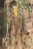 Handstand (Varieté-Szene) by Erich Heckel, Tusche, Farbkreiden und Aquarell auf einer rückseitig bedruckten und mit Tinte beschrifteten Postkarte, sold Dec 2005