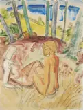 Zwei Sitzende by Erich Heckel, Aquarell über Kreidezeichnung auf elfenbeinfarbenem festen Zeichenpapier, sold Dec 2005