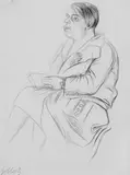 Karl Hubbuch, Sitzende Frau im Mantel