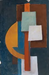 Lajos Kassák, Bildarchitektur, Gouache und Tempera über Bleistiftvorzeichnung auf einfachem grauen Papier