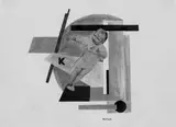 Gustav Klutsis, Ohne Titel ("K"), Deckfarbe über Vorzeichnung und Collage aus Zeitungsillustration sowie bemalten Papieren auf leicht bräunlichem einfachen Papier