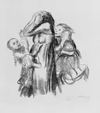 Gefallen by Käthe Kollwitz, 1921, Kreidelithographie auf gelblichem, gerippten Bütten mit Wasserzeichen o.re. (aufrechter, bekrönter Löwe über den Initial, sold Dec 2005