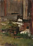 Max Liebermann, Baufälliges Haus (Hofecke, Weimar), Öl auf Leinwand, doubliert