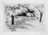 Max Liebermann, Garten in Wannsee (mit dem Mädchen auf der Bank), Original-Radierung (Ätzung und Kaltnadel) auf festem Velin