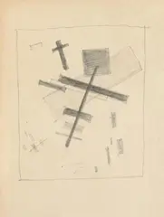 Kasimir Sewerinowitsch Malewitsch, Construction magnétique (motifs de 1916), Bleistiftzeichnung auf chamoisfarbenem satinierten Velin
