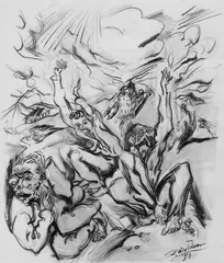 Angst by Ludwig Meidner, Graphitstiftzeichnung, differenziert gewischt, auf zartgrünem Tonpapier, sold Dec 2005
