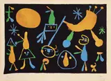 People on a black background by Joan Miró, Original-Farblithographie auf Rives-Velin 30,2 45 cm (, sold Dec 2005