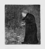 Paula Modersohn-Becker, Blinde Frau im Walde, Original-Radierung (Ätzung, Aquatinta und Roulette) auf festem gelblichen Velin