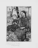 Paula Modersohn-Becker, Zwei Bauernmädchen, Original-Radierung (Ätzung, Roulette und Kaltnadel) auf gelblichem Velin